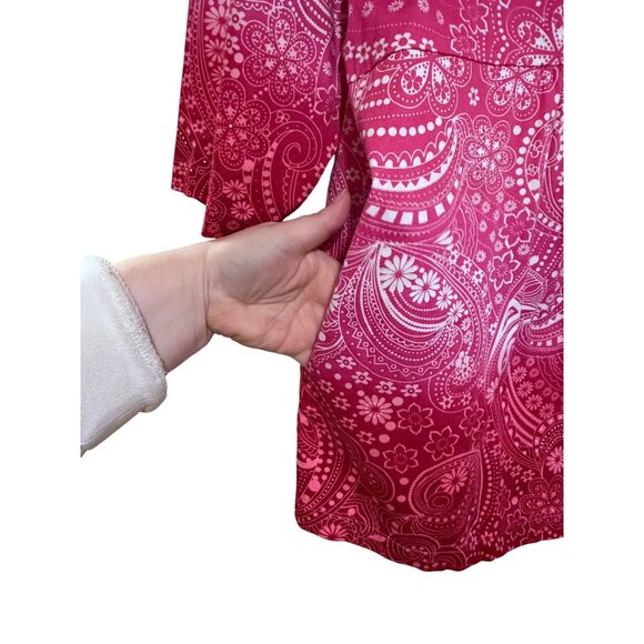 Ulla Popken Womens Plus Size Pink Paisley Quarter Sleeve Top 20/22 Pockets Fairy - Picture 3 of 5